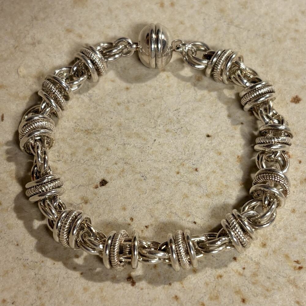 Milor Italy Sterling Silver Bracelet Linked Double Rings w/ 3 Rings Front Facing